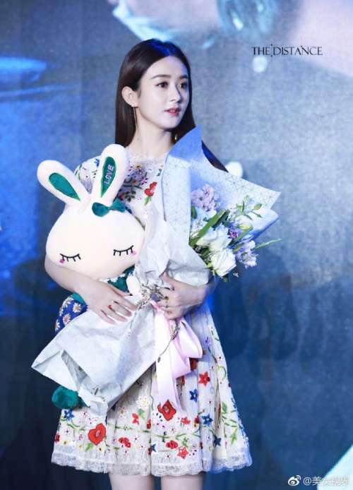 大眼明星赵丽颖碎花连衣裙优雅气质写真