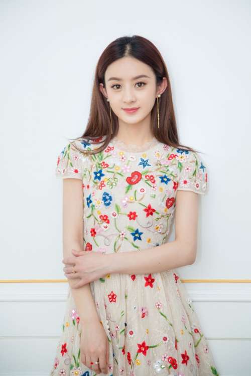 河北演员赵丽颖花姑娘花裙子写真