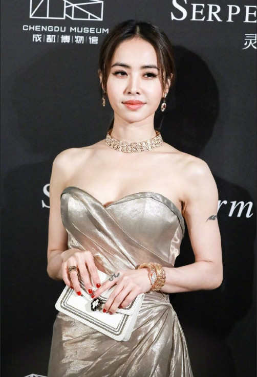 台湾图片 性感舞娘蔡依林金色裸肩晚礼服图