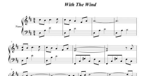钢琴谱、双手简谱，双版本：李闰珉《With the Wind》。
