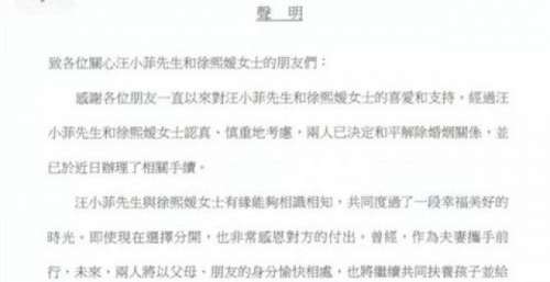 汪小菲、大S发声明宣布离婚