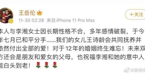 王岳伦宣布离婚后又删除 两人投资曾累计近20家 现已无商业关联