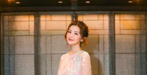 阿sa穿粉纱亮片长裙现身公益慈善晚宴，清纯甜美还如少女模样！
