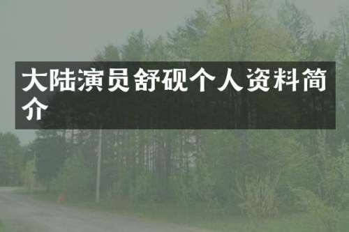 大陆演员舒砚个人资料简介