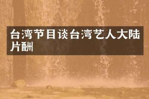 台湾节目谈台湾艺人大陆片酬