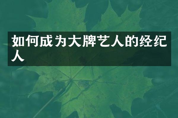 如何成为大牌艺人的经纪人