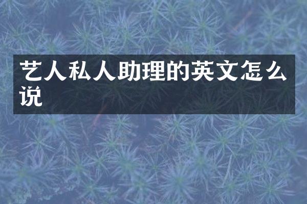 艺人私人助理的英文怎么说