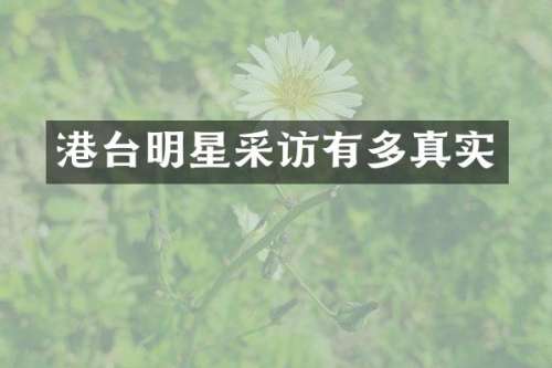 港台明星采访有多真实