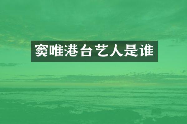 窦唯港台艺人是谁