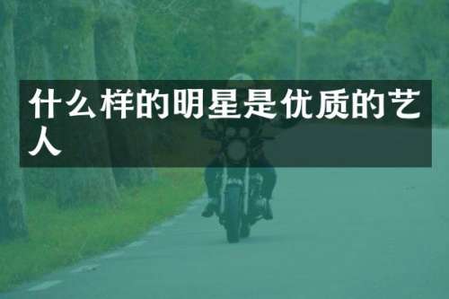 什么样的明星是优质的艺人