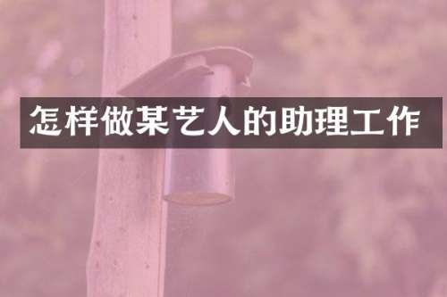 怎样做某艺人的助理工作