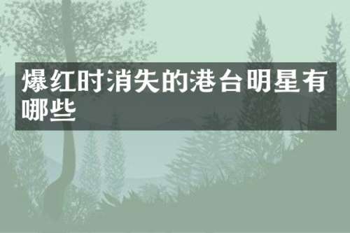 爆红时消失的港台明星有哪些