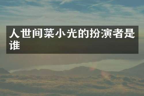 人世间菜小光的扮演者是谁