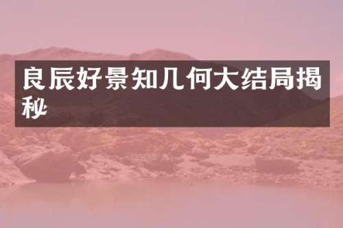 良辰好景知几何大结局揭秘
