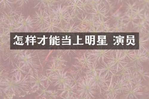 怎样才能当上明星 演员