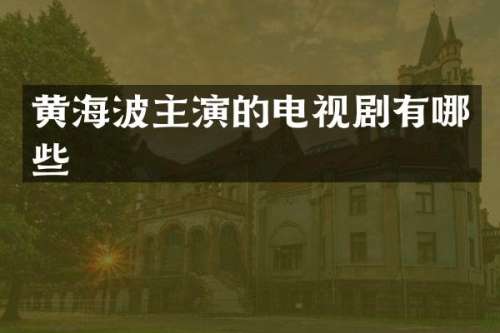 黄海波主演的电视剧有哪些