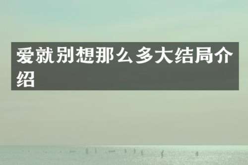 爱就别想那么多大结局介绍