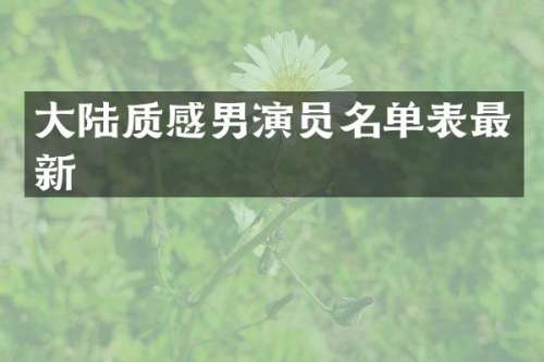 大陆质感男演员名单表最新