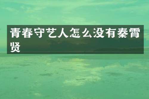 青春守艺人怎么没有秦霄贤