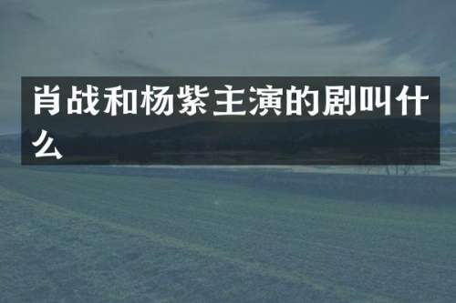 肖战和杨紫主演的剧叫什么
