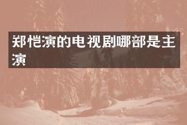 郑恺演的电视剧哪部是主演