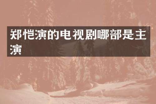郑恺演的电视剧哪部是主演