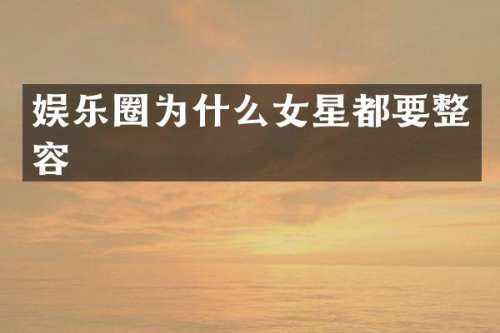 娱乐圈为什么女星都要整容