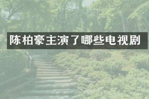 陈柏豪主演了哪些电视剧