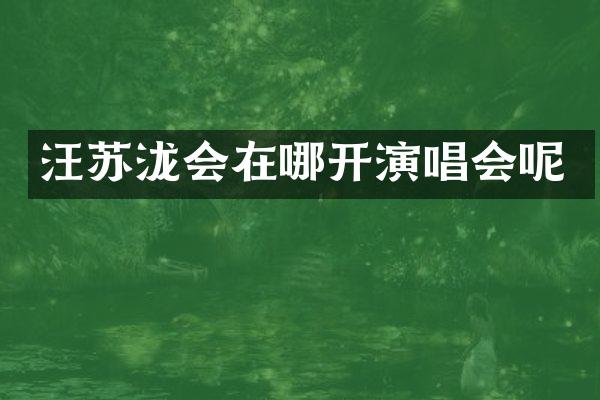 汪苏泷会在哪开演唱会呢