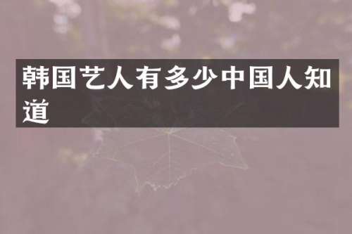 韩国艺人有多少中国人知道
