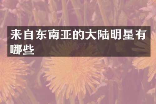 来自东南亚的大陆明星有哪些