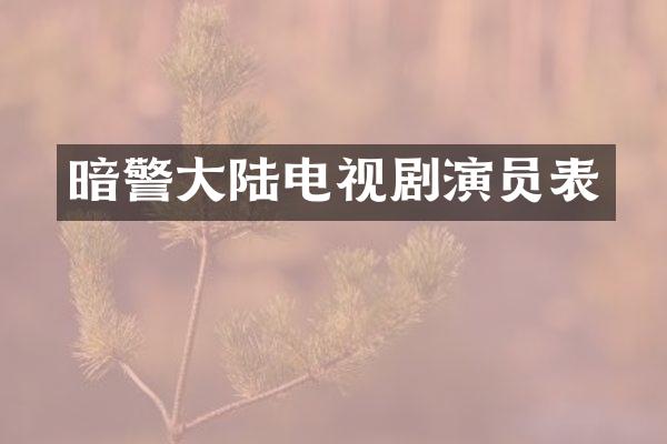 暗警大陆电视剧演员表