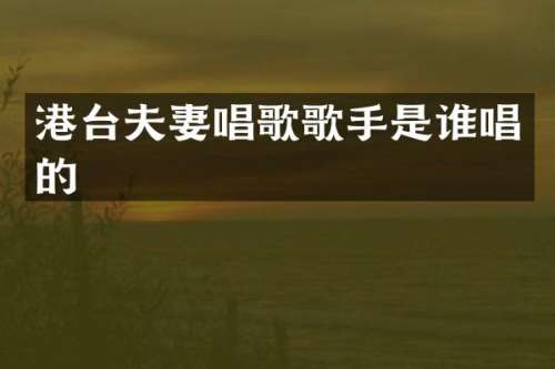 港台夫妻唱歌歌手是谁唱的