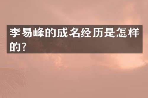 李易峰的成名经历是怎样的？