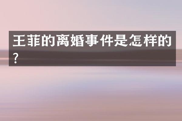 王菲的离婚事件是怎样的？