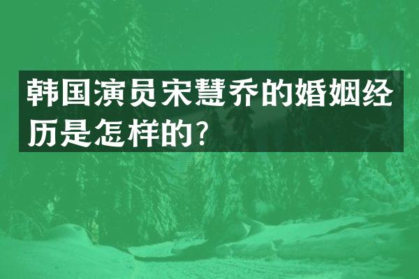 韩国演员宋慧乔的婚姻经历是怎样的？