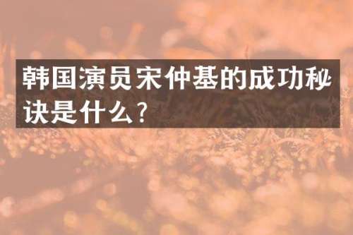 韩国演员宋仲基的成功秘诀是什么？