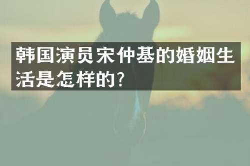 韩国演员宋仲基的婚姻生活是怎样的？