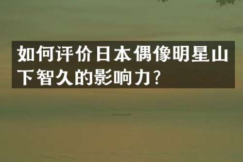 如何评价日本偶像明星山下智久的影响力？