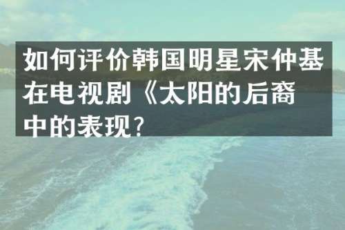 如何评价韩国明星宋仲基在电视剧《太阳的后裔》中的表现？